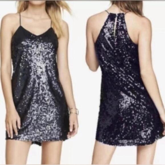 Express Navy Blue Sequin Halter Strappy Mini Dress- Size XS - Picture 6 of 6